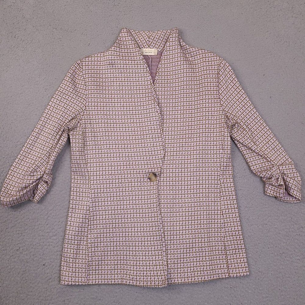 Altar'd State Jacket Womens Medium Purple Brown Houndstooth Ruched Sleeve USA